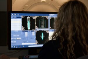 A technician views high-quality images